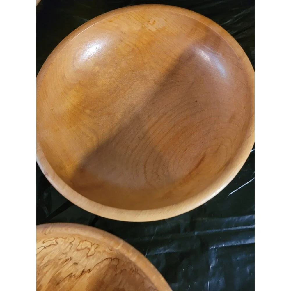 Set of 6 Vtg Made In Japan 2 Lg Wood Bowls, 3 Salad/rice 1 Serving Spoon